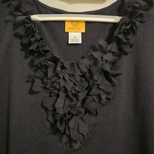 Ruby Red Black Crop Sleeve V Neck T-shirt with ruffles